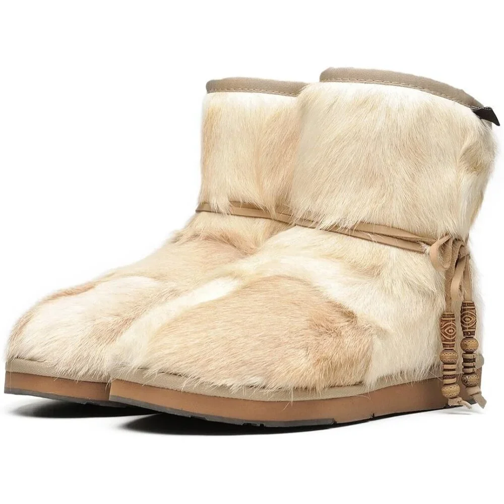 Women's White Casual And Versatile Wool Winter Warm Simple Snow Boots